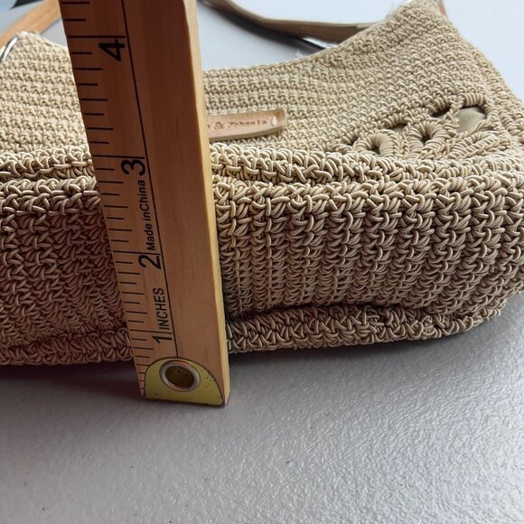 Frankie & Johnnie Shoulder Bag Purse Beige Crochet Rope Floral Coastal Boho - Picture 5 of 13